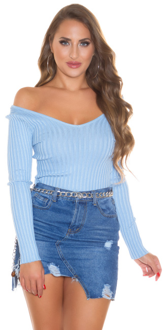 v-halter geribbelde sweater-trui blauw